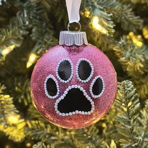 Pink Glitter Paw Print Ornament